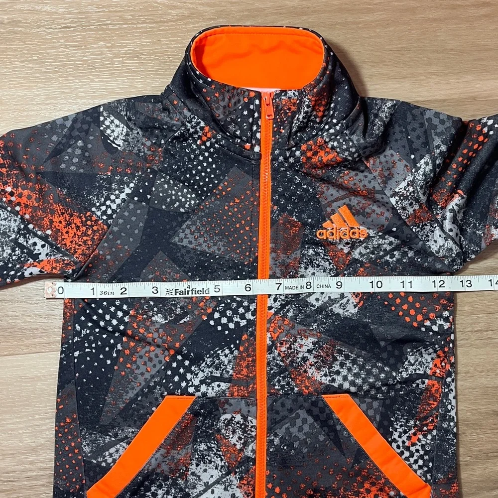 Adidas Kids Orange Black White Gray Track Soccer Sports Full Zip Jacket, size 4T